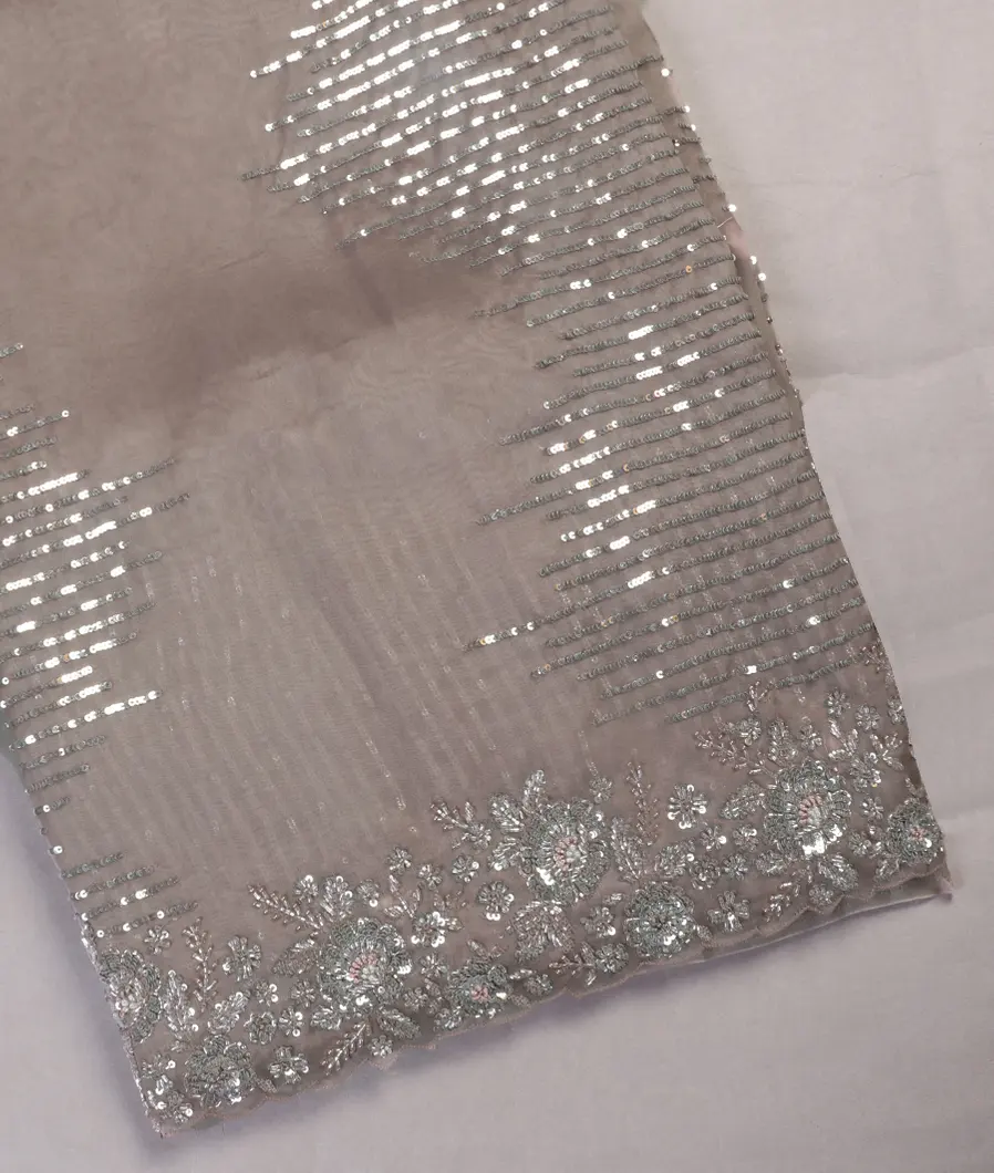 Grey Kora Organza Embroidery Saree T430536-image