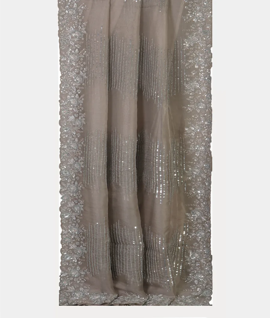 Grey Kora Organza Embroidery Saree T4305362