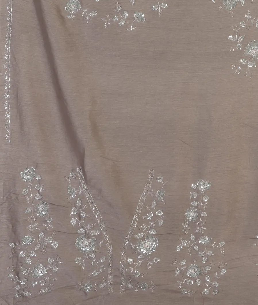 Grey Kora Organza Embroidery Saree T4305363