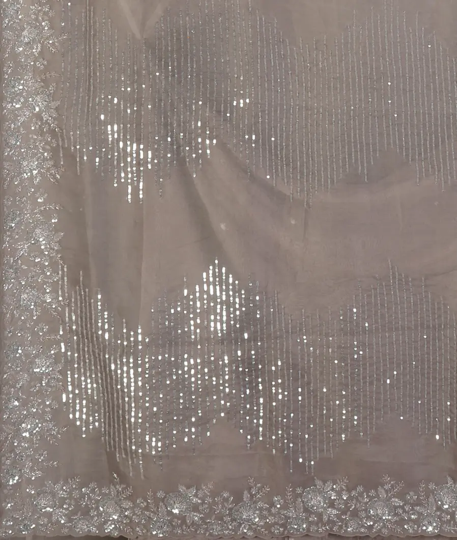 Grey Kora Organza Embroidery Saree T4305364