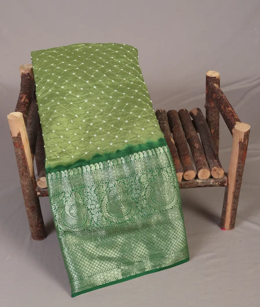Green Bandhani Chaniya Silk Saree T419715-image