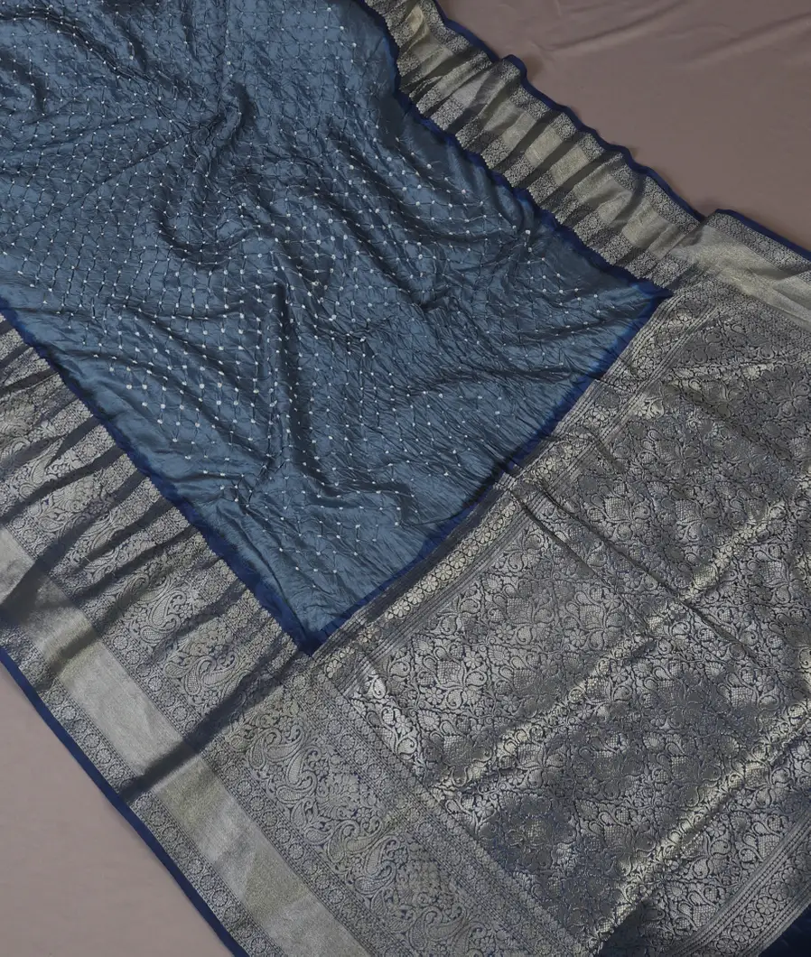 Blue Bandhani Chaniya Silk Saree T4525182
