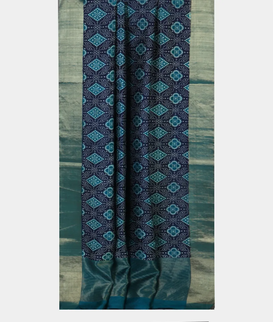 Navy Blue Printed Raw Silk Saree  T4523182