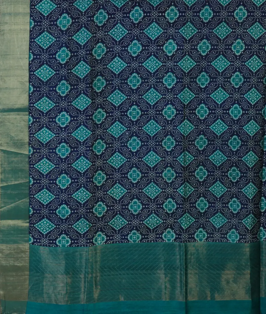 Navy Blue Printed Raw Silk Saree  T4523184