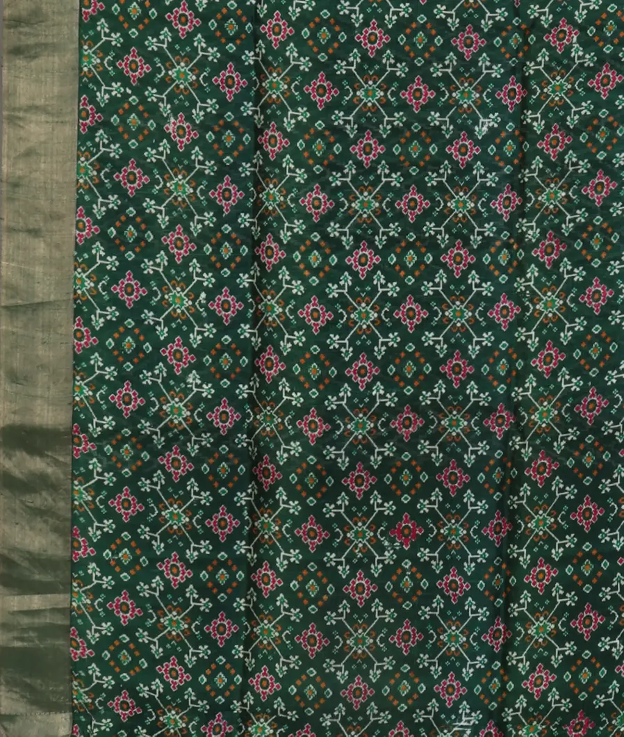 Bottle Green Printed Raw Silk Saree T4522823