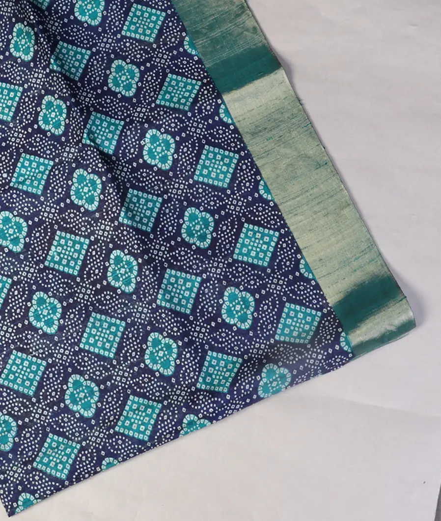 Navy Blue Printed Raw Silk Saree  T452318-image