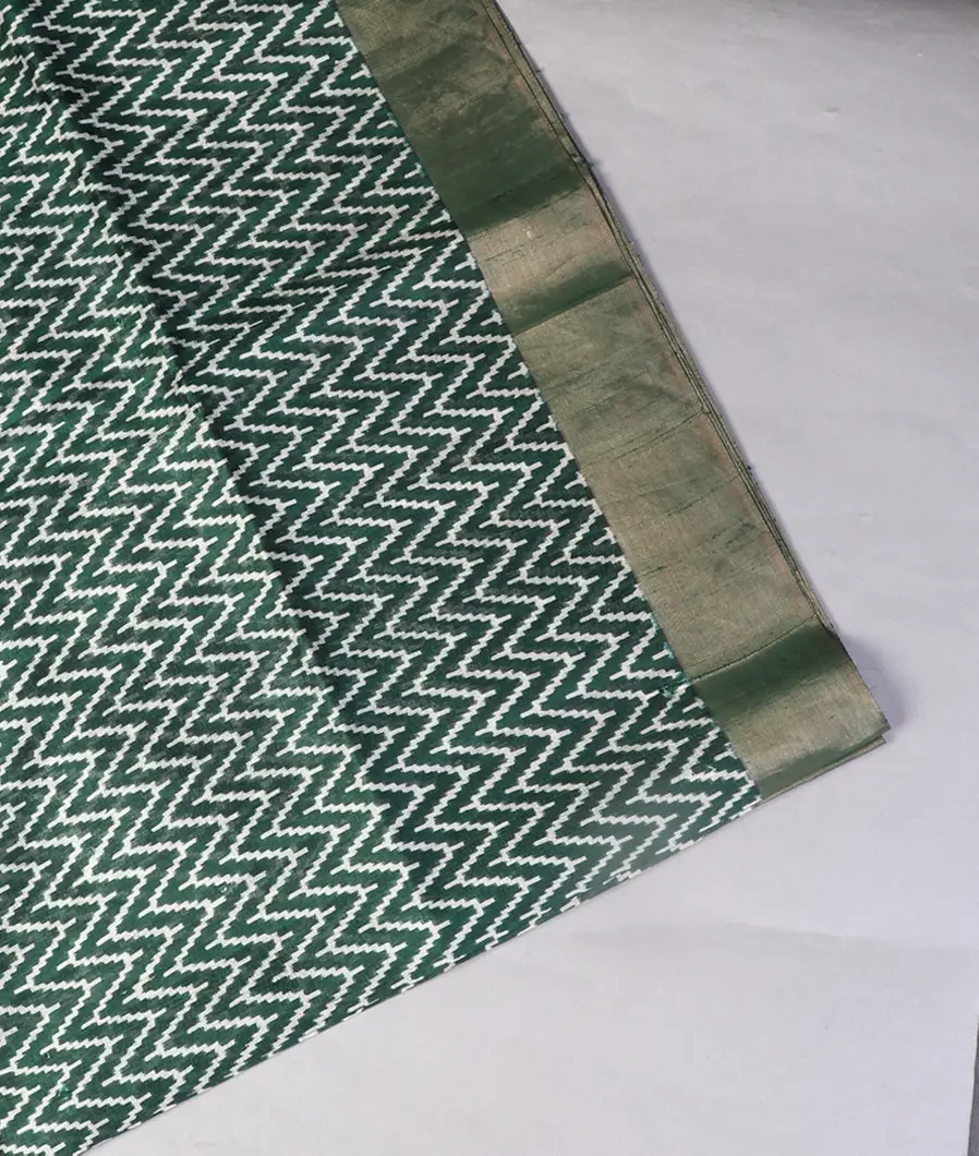 Bottle Green Printed Raw Silk Saree T452282-image
