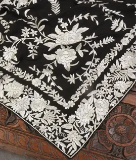 Black Crepe Silk Hand Embroidery Saree T4317501