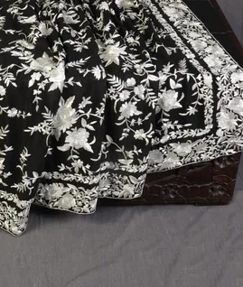 Black Crepe Silk Hand Embroidery Saree T4317502