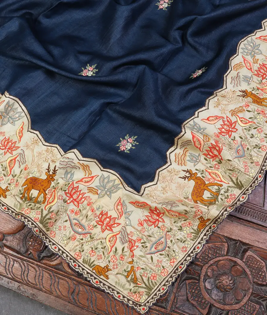 Blue Tussar Hand Embroidery Saree T453947-image