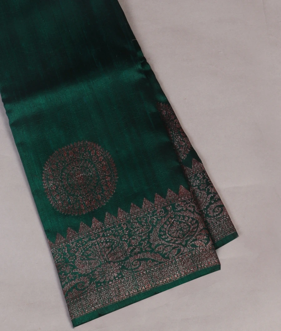Bottle Green Banaras Tussar Saree T456517-image