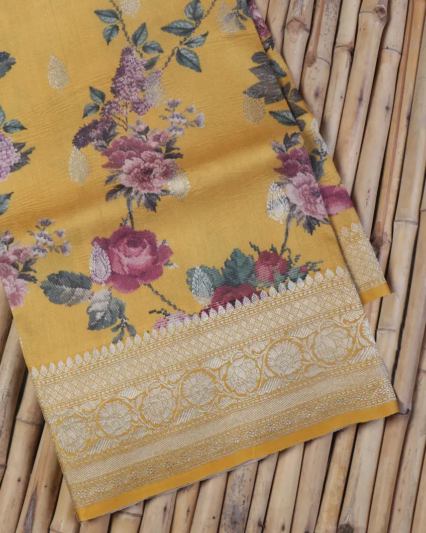 Yellow Banaras Kathan Silk Saree T454756-image