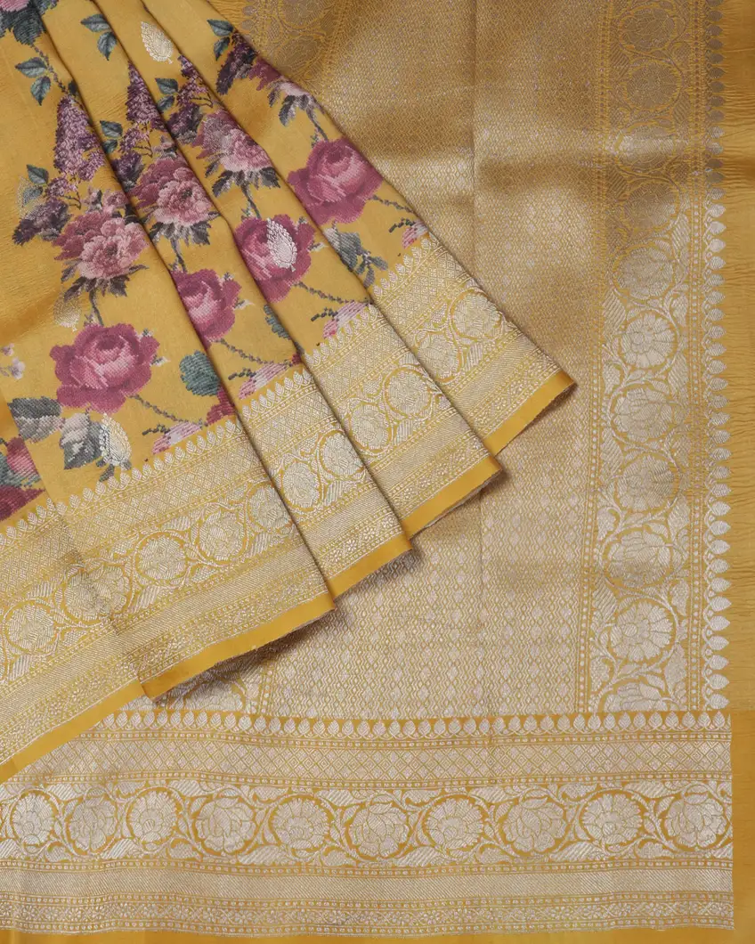 Yellow Banaras Kathan Silk Saree T4547562