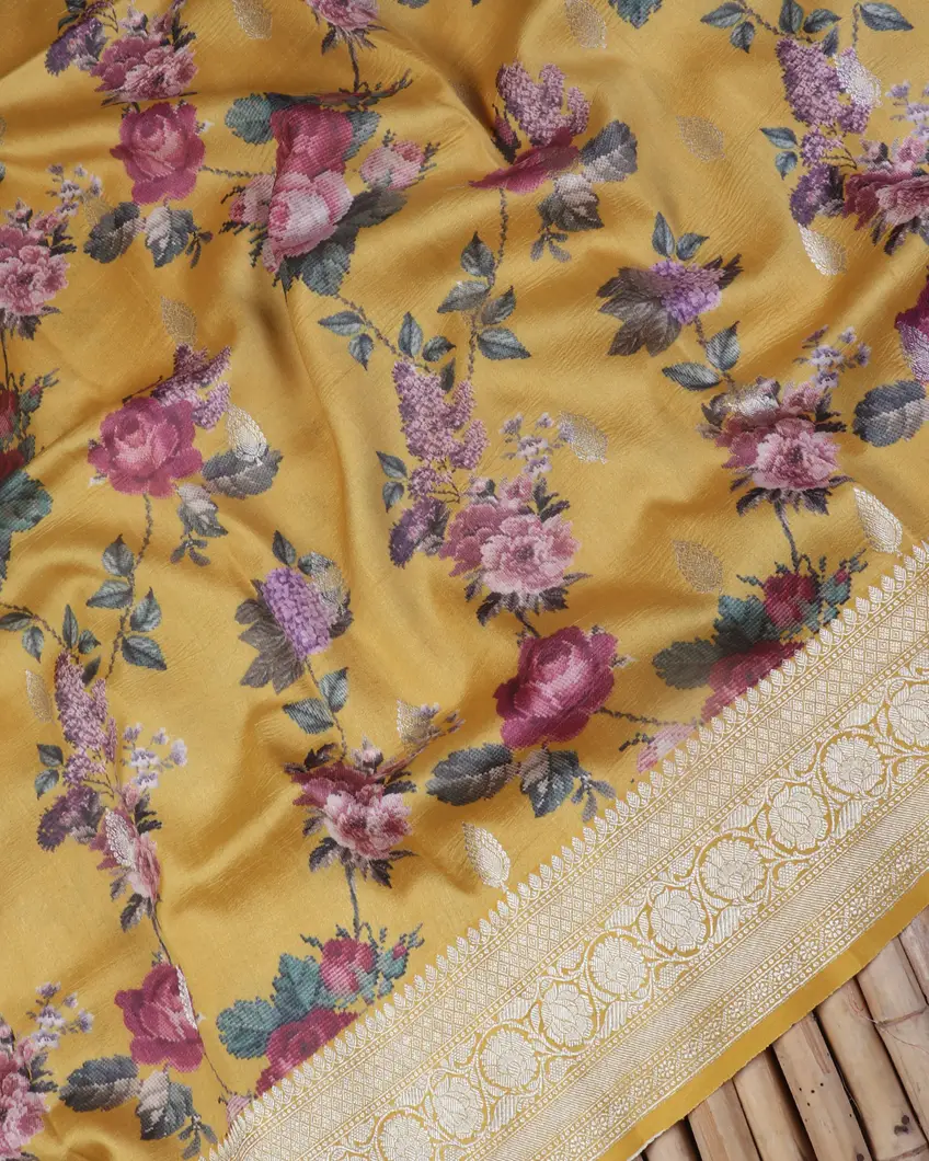 Yellow Banaras Kathan Silk Saree T4547564