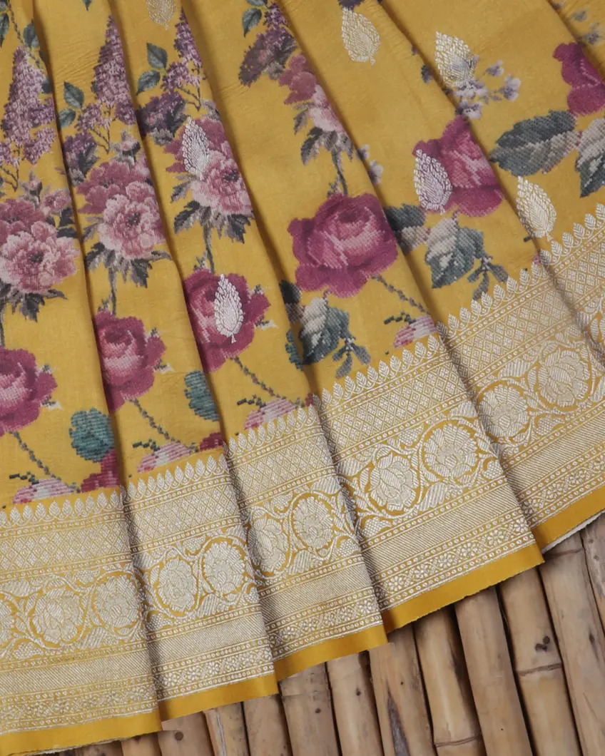 Yellow Banaras Kathan Silk Saree T4547565