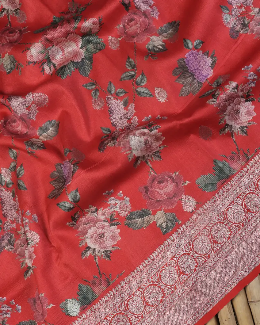 Red Banaras Kathan Silk Saree T4547624