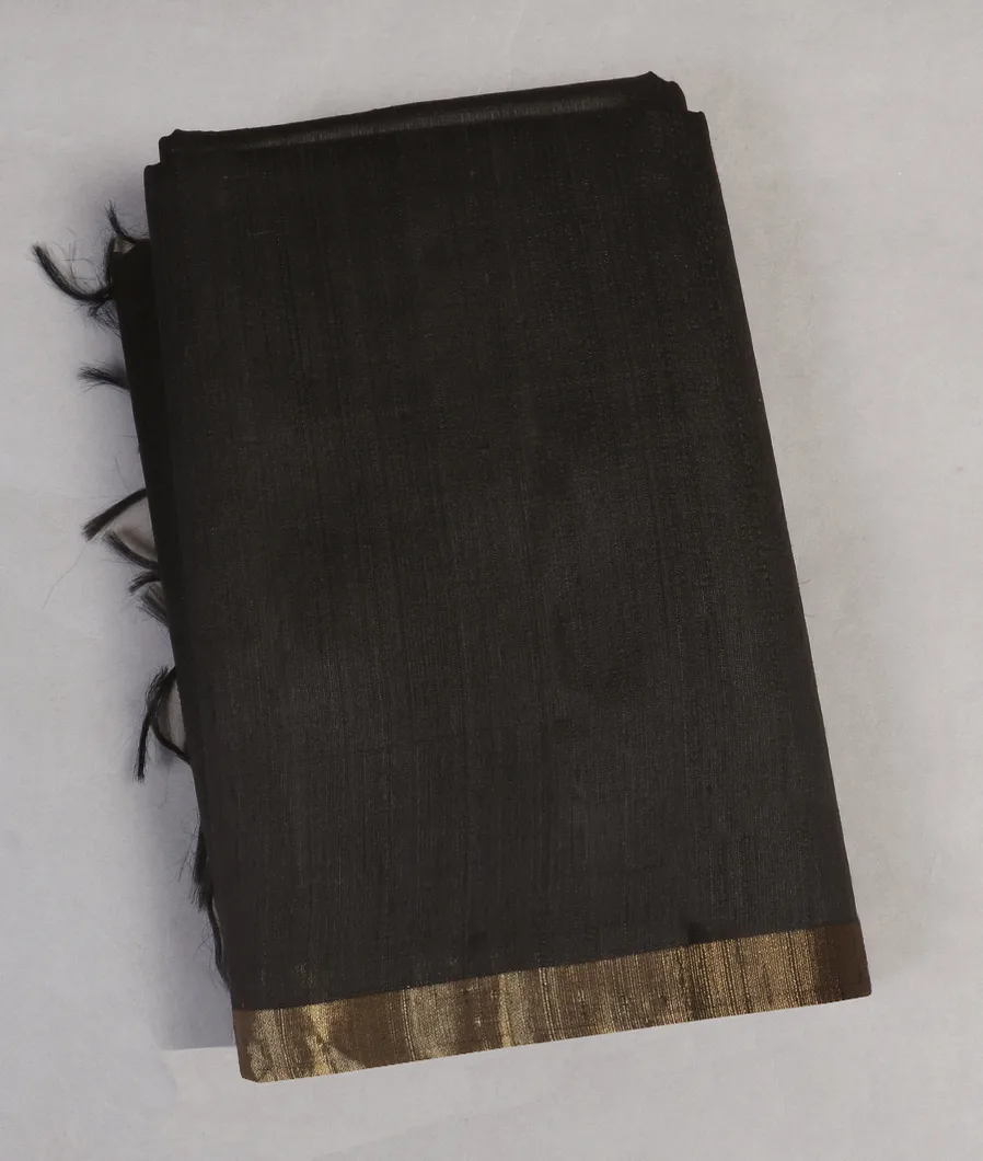 Black Woven Raw Silk Saree T459416-image