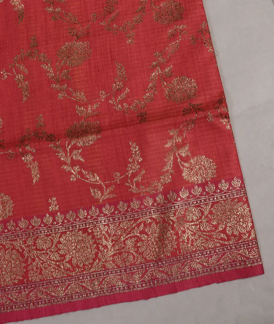 Orangish Pink Banaras Tussar Saree T458089-image