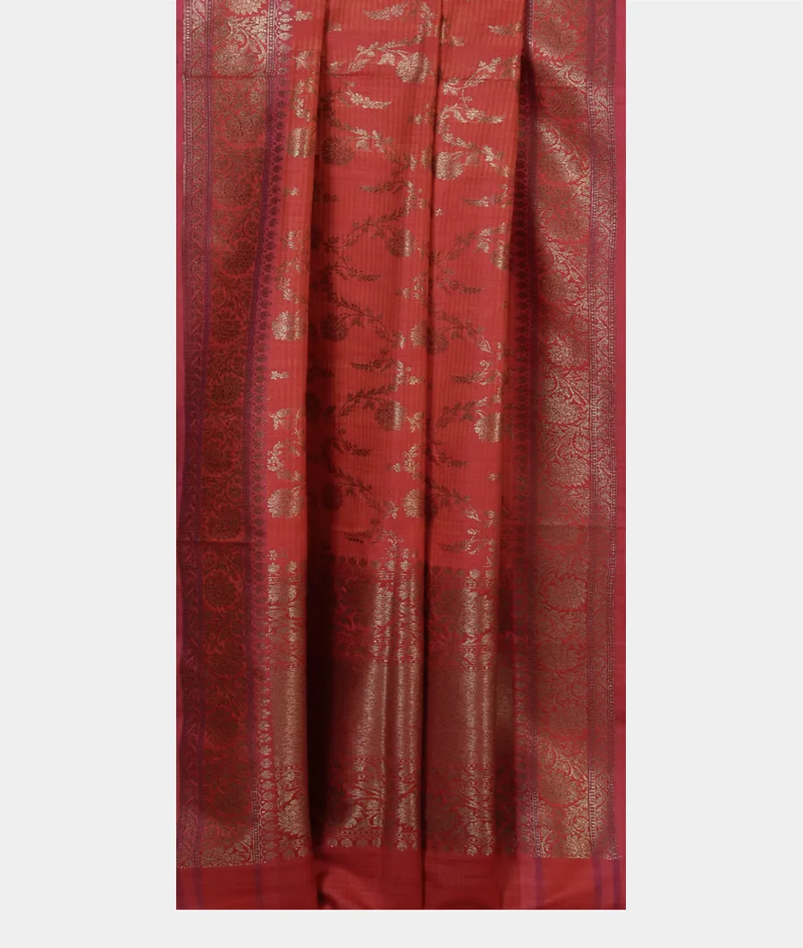 Orangish Pink Banaras Tussar Saree T4580892