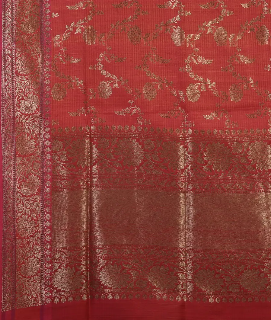 Orangish Pink Banaras Tussar Saree T4580894