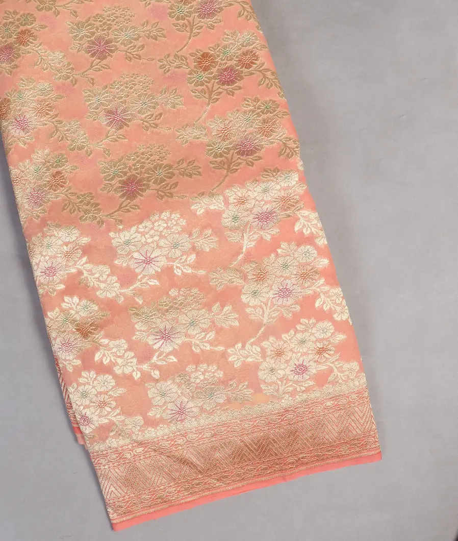 Peach Banaras Georgette Silk Saree T459677-image