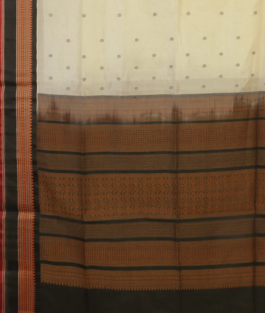 Cream Silk Cotton Saree T4602404