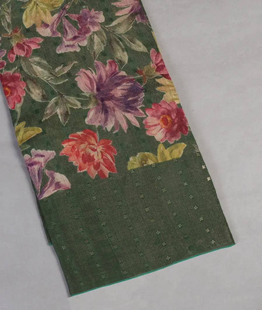 Green Tissue Tussar Printed Saree T428441-image