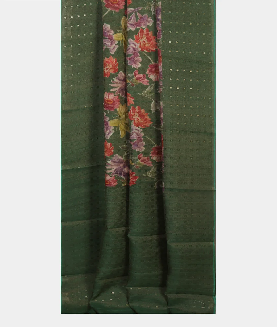 Green Tissue Tussar Printed Saree T4284412
