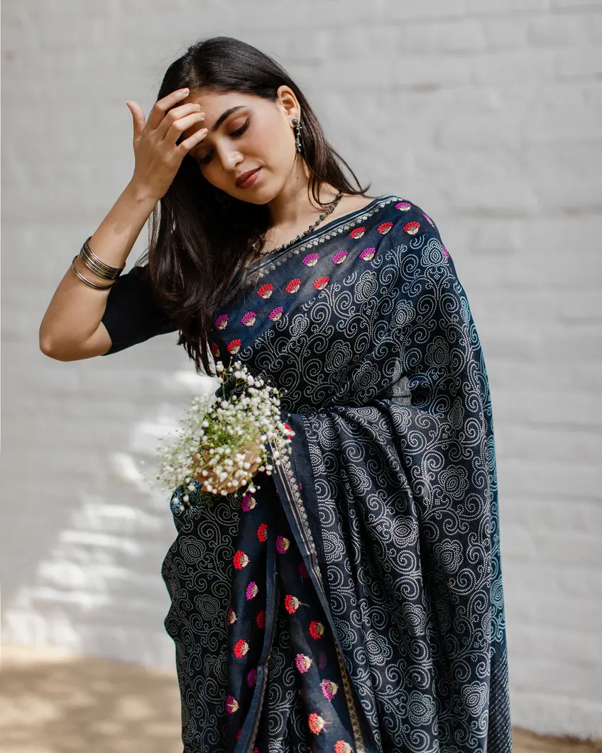 Blue Tussar Printed Saree T394352-image