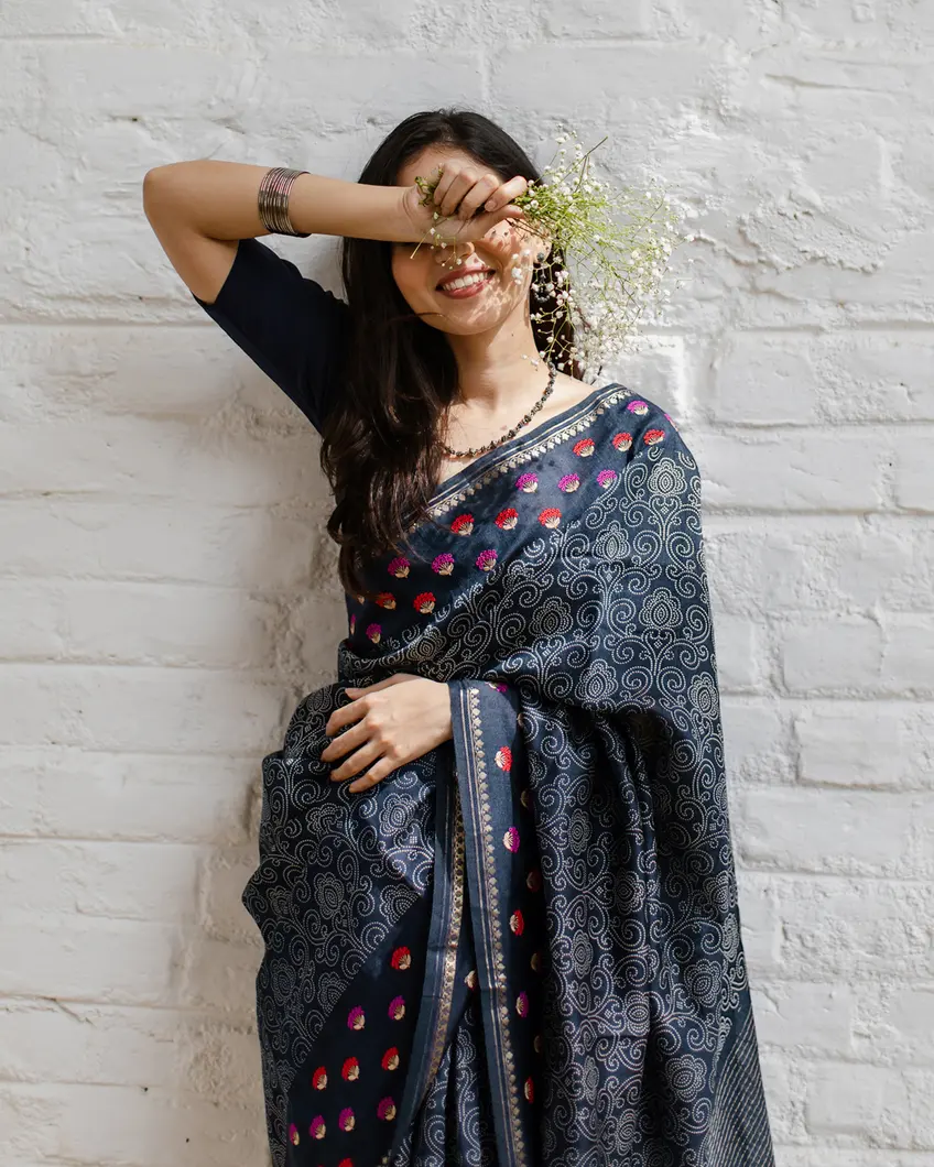 Blue Tussar Printed Saree T3943528