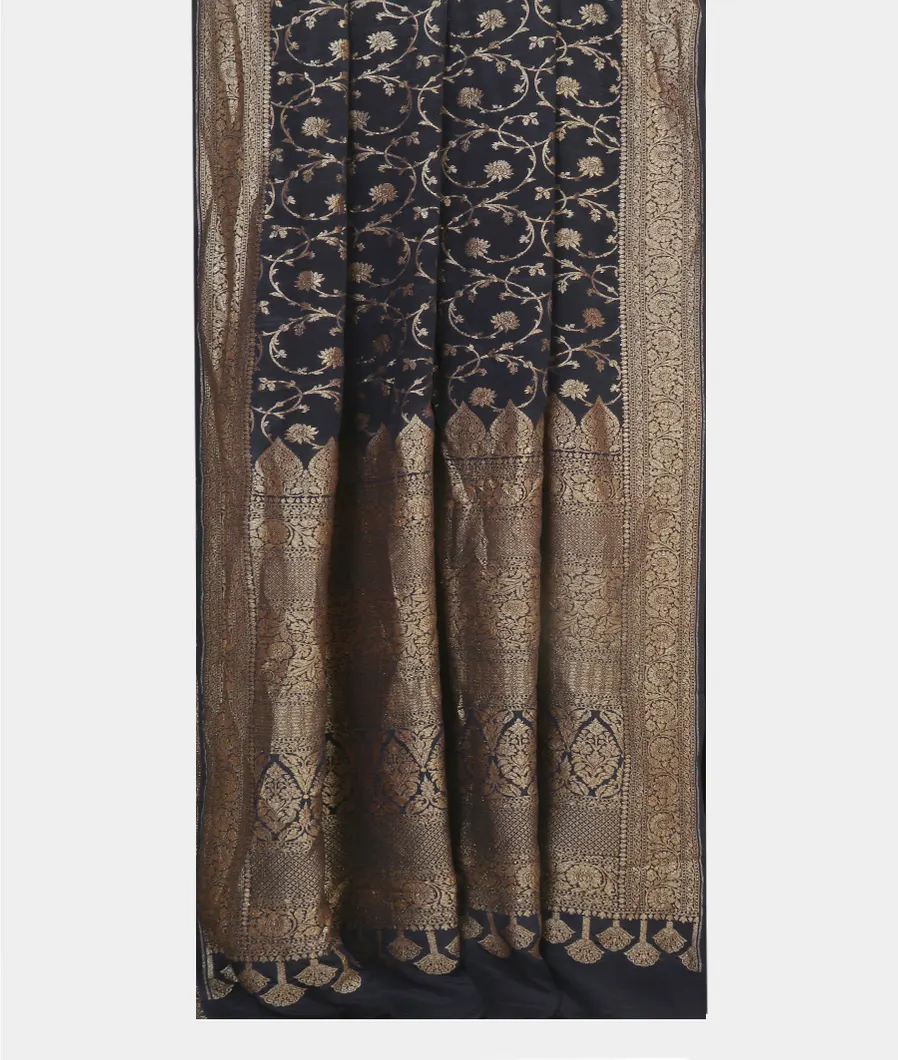 Black Banaras Crepe Silk Saree T4596372