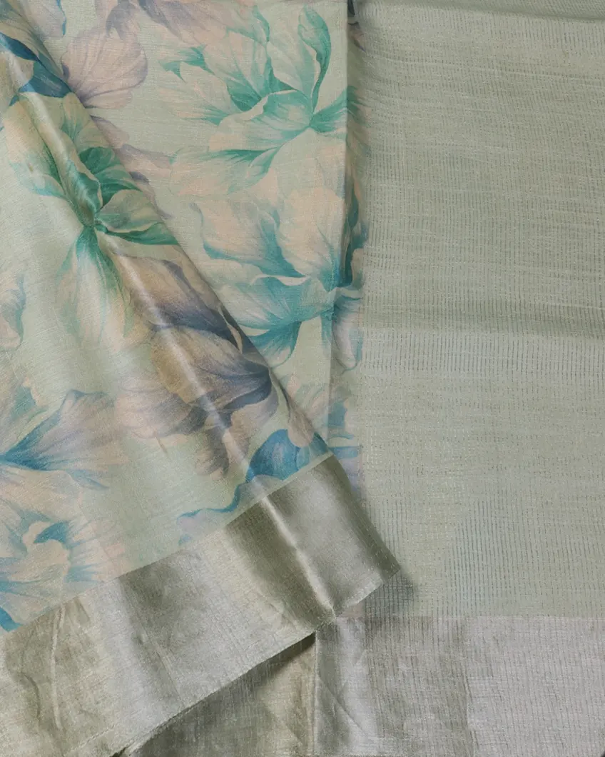 Powder Blue Tussar Printed Saree T457694(Shipping - 10 to 15 business days)2
