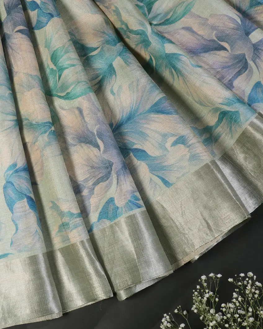 Powder Blue Tussar Printed Saree T457694(Shipping - 10 to 15 business days)5