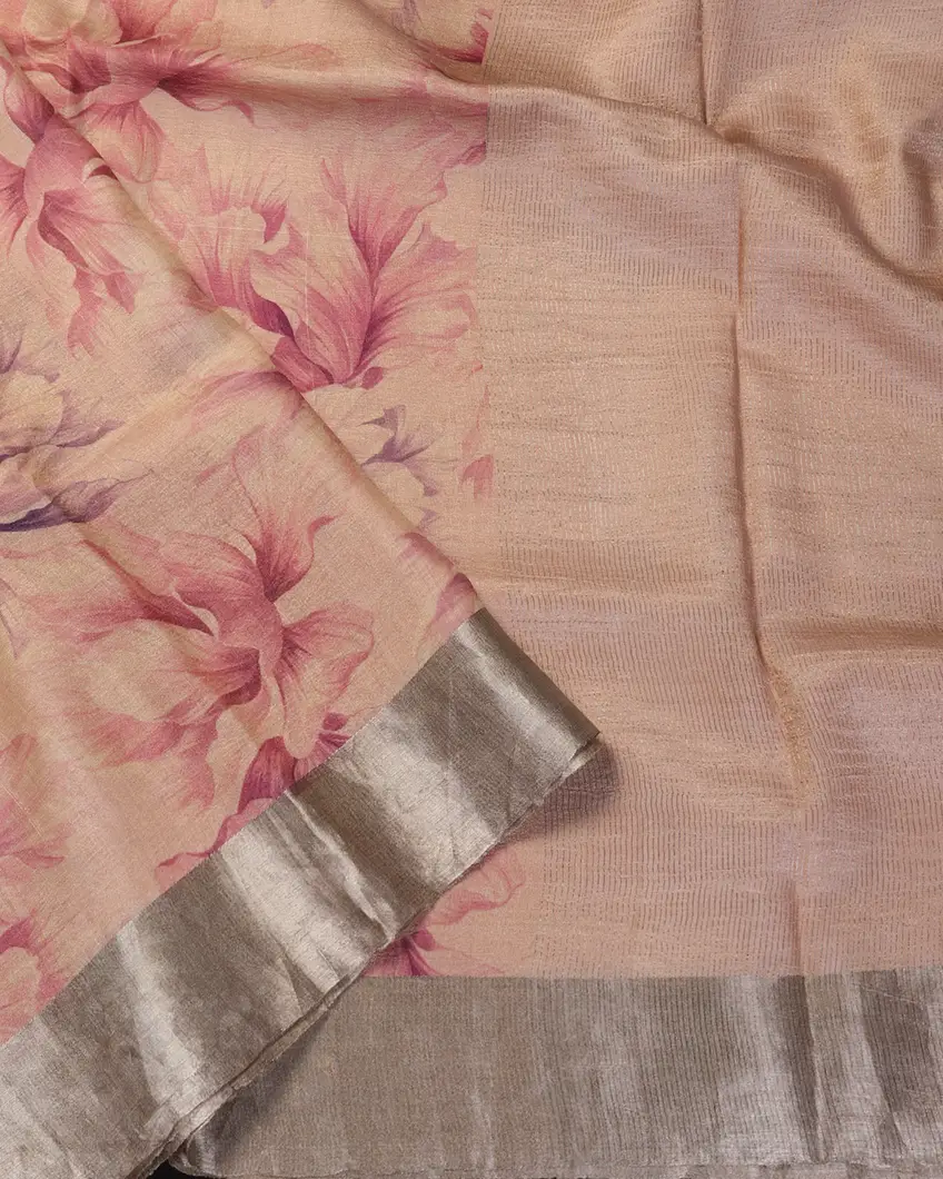 Pink Tussar Printed Saree T457706 (shipping - 10 to 15 business days)2