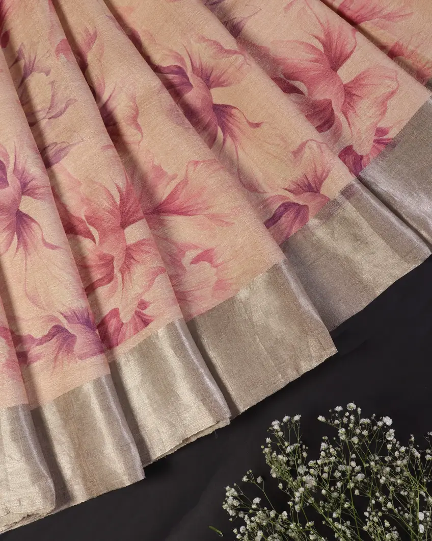 Pink Tussar Printed Saree T457706 (shipping - 10 to 15 business days)5