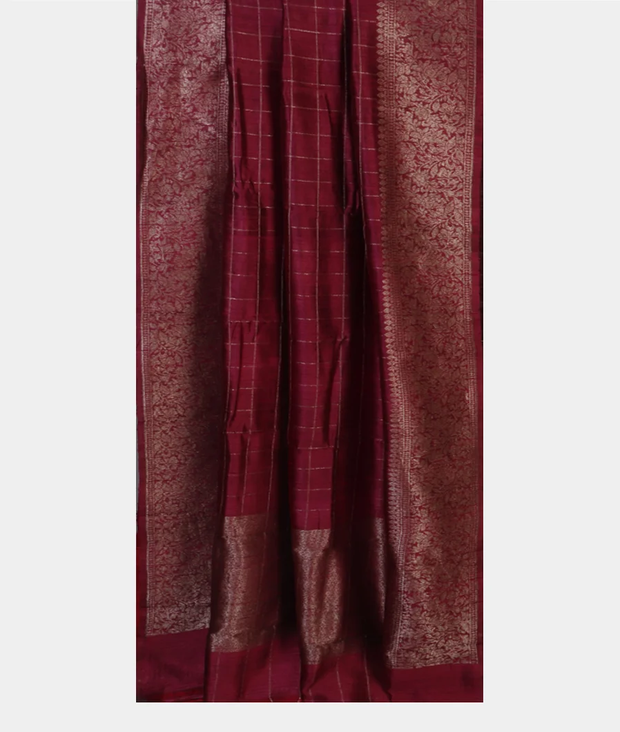 Burgundy Banaras Tussar Saree T4579622