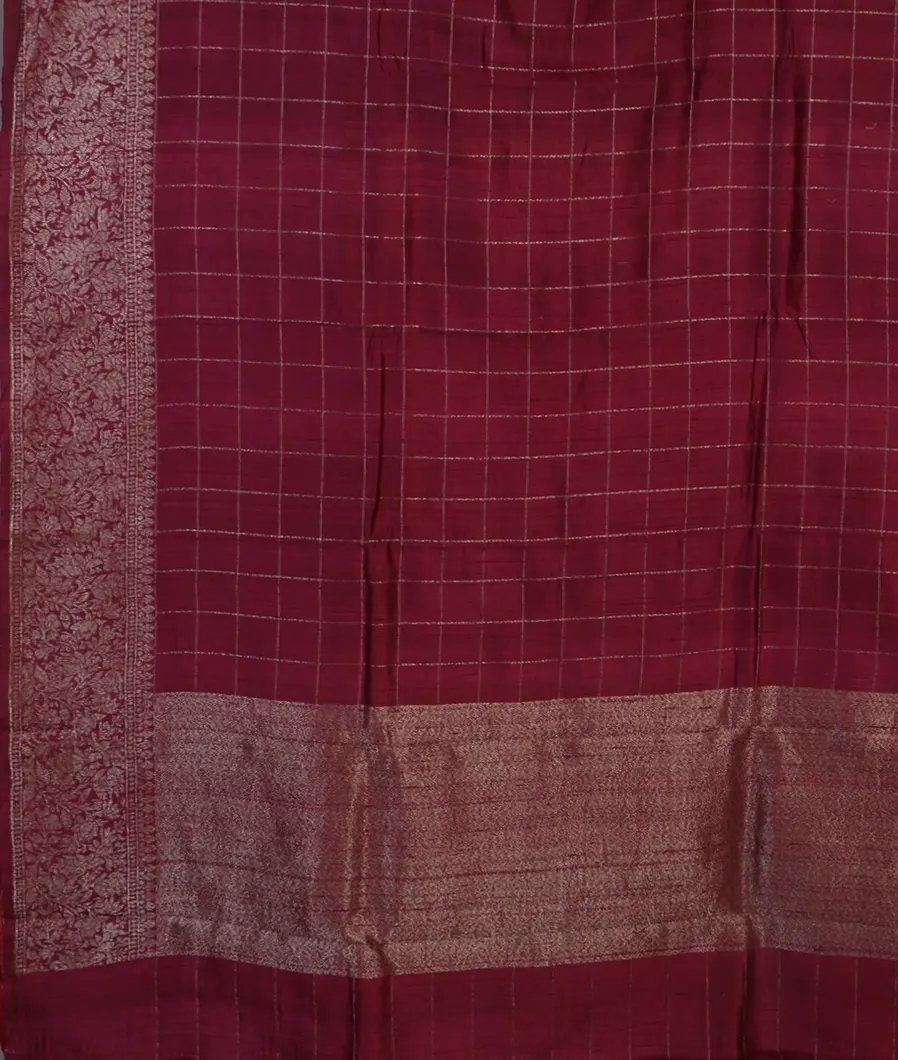 Burgundy Banaras Tussar Saree T4579624