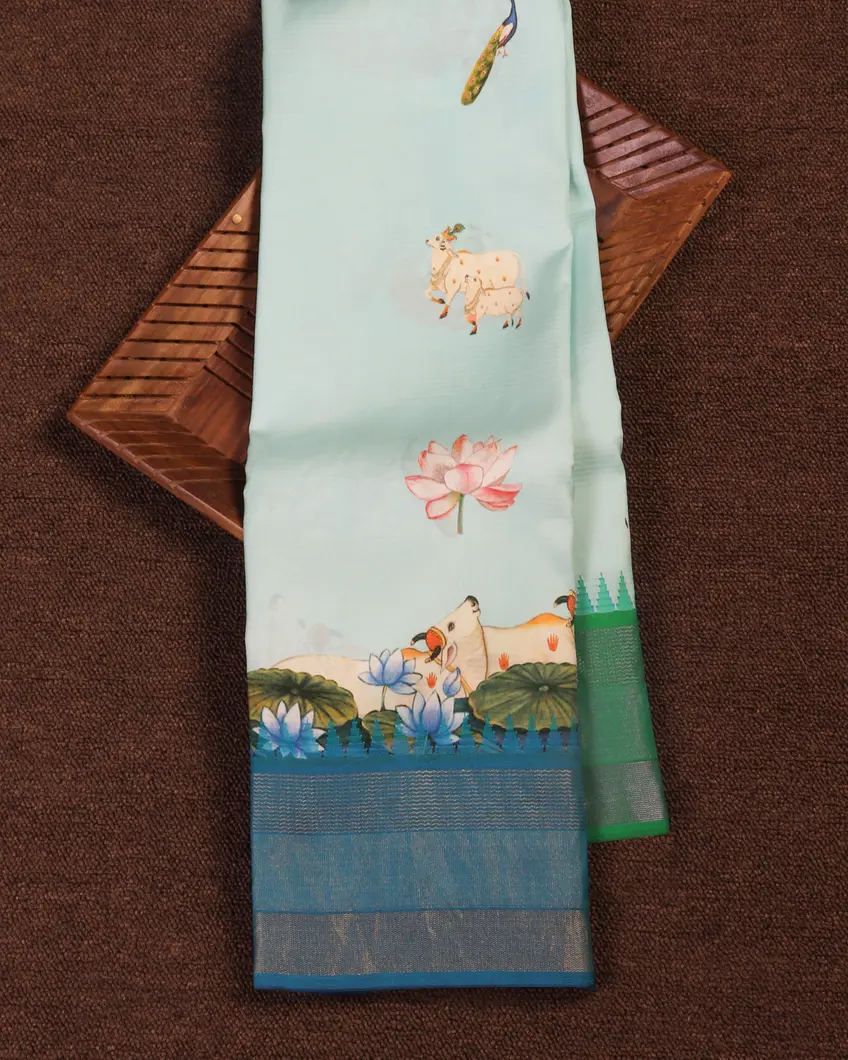 Blue Printed Soft Silk Saree T453332-image