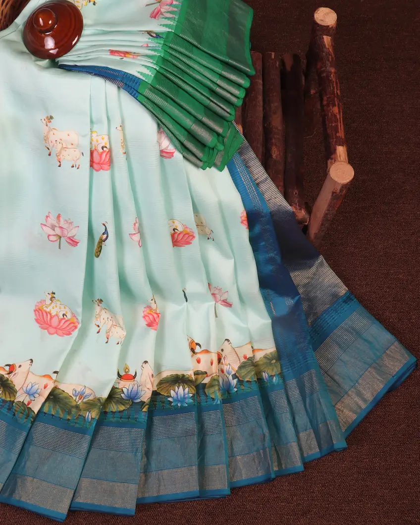 Blue Printed Soft Silk Saree T4533322