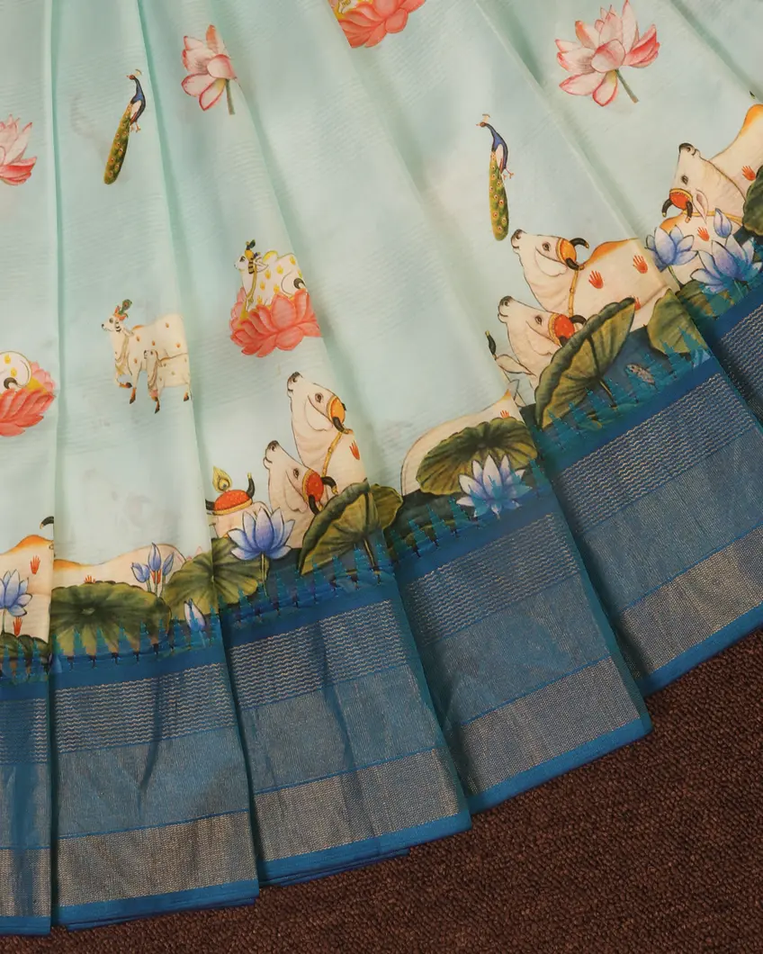 Blue Printed Soft Silk Saree T4533323