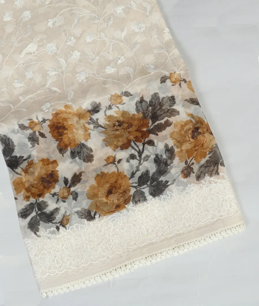 Off - White Kora Organza Embroidery Saree T446268-image