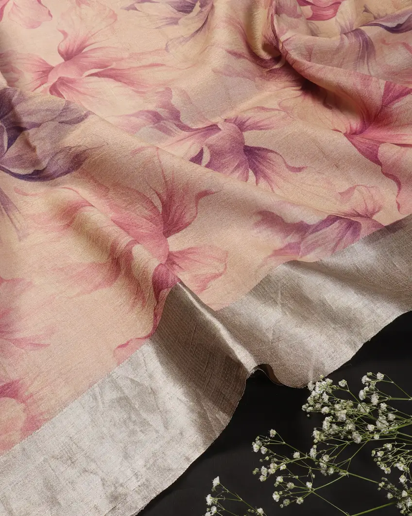 Pink Tussar Printed Saree T457706 (shipping - 10 to 15 business days)-image