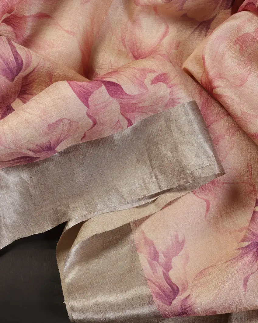 Pink Tussar Printed Saree T457706 (shipping - 10 to 15 business days)4