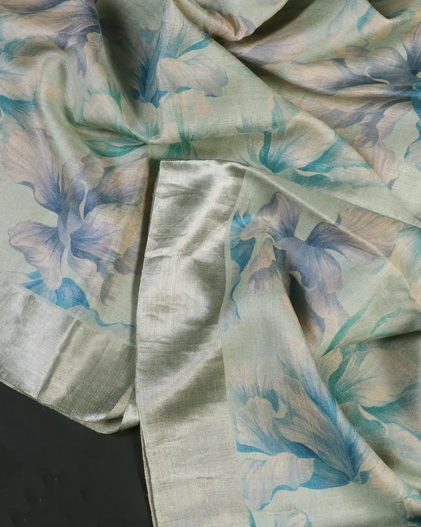Powder Blue Tussar Printed Saree T457694(Shipping - 10 to 15 business days)4