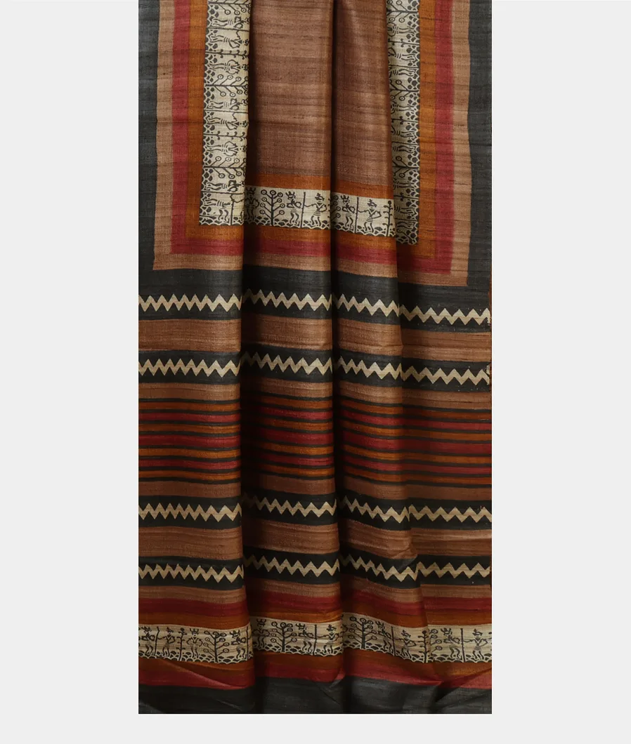 Brown Tussar Printed Saree T3042562