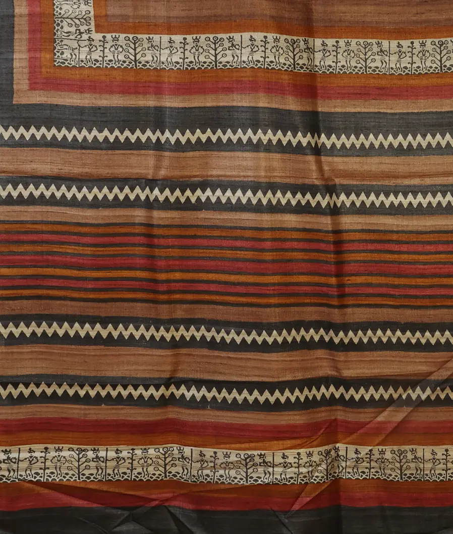 Brown Tussar Printed Saree T3042564