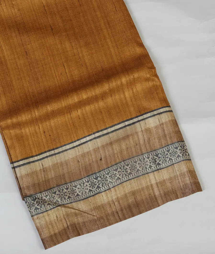 Mustard Yellow Tussar Printed Saree T304262-image