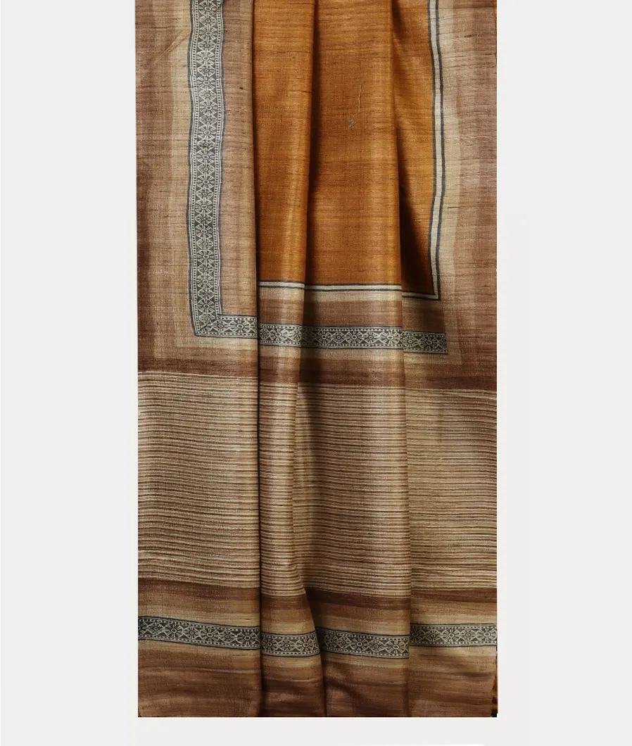 Mustard Yellow Tussar Printed Saree T3042622