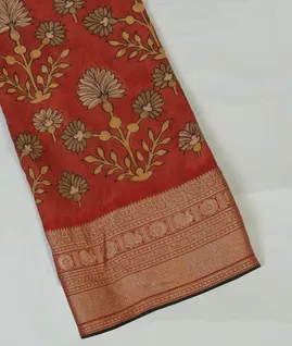 Red Crepe Kalamkari Handpainted Saree T4567381
