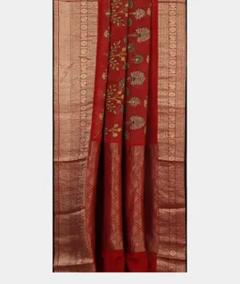 Red Crepe Kalamkari Handpainted Saree T4567382